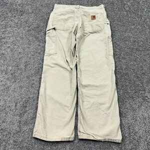 Carhartt Pants Mens 31x29 Beige Tan Carpenter Straight Leg Canvas Workwear Logo